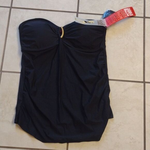 SOLD NWT Spanx 2372 Slimming Black Tankini Gold Loop cutout bandeau neck 16 - Picture 2 of 10